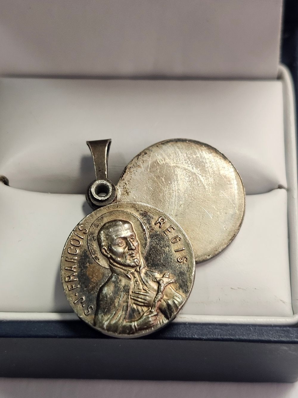 Francois Regis Saint Therese Courdec  Relic Sliding Silver Medal Pendant - Picture 4 of 5
